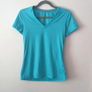 NIKE Teal Blue Dri Fit V Neck Standard Fit Activewear T Shirt Womens XS